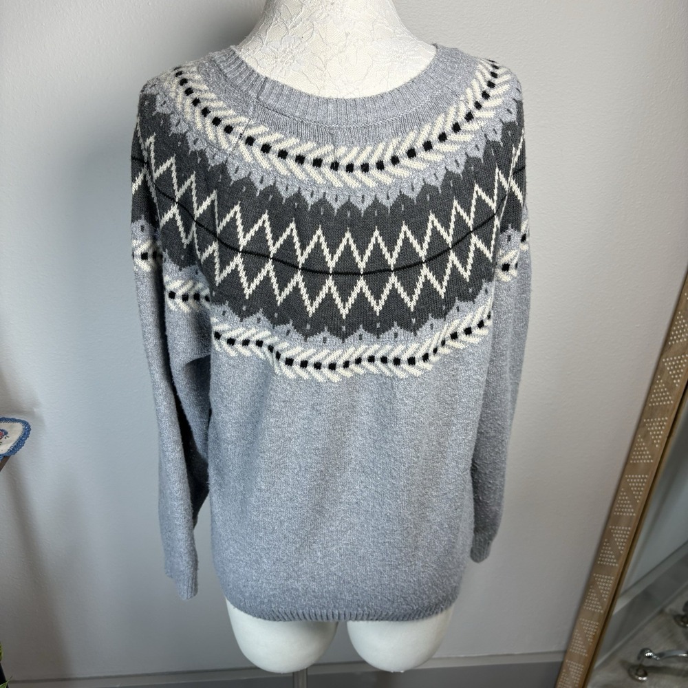 Weatherproof Vintage Women L Gray Sweater Fair Isle Nordic Knit SOME PILLING - Picture 6 of 14